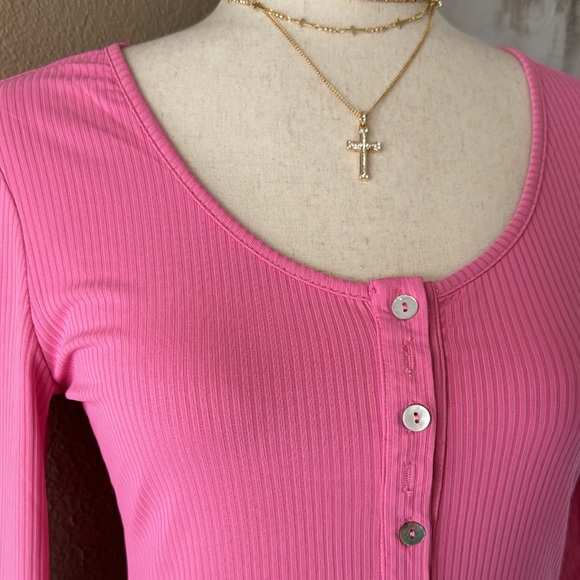 Pink henley 1/2 button long sleeve bodysuit - Picture 7 of 8